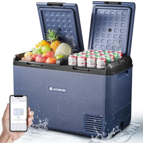AAOBOSI Kompressor Kühlbox, 95L Kühlbox Kompressor Dual Zone mit APP Steuerung, IPX4 Wasserdicht, kühlbox 12V 230V, -20°C bis 20°C – Ideal für Auto, LKW, Boot, Camping, Fischen & Outdoor-Aktivitäten
