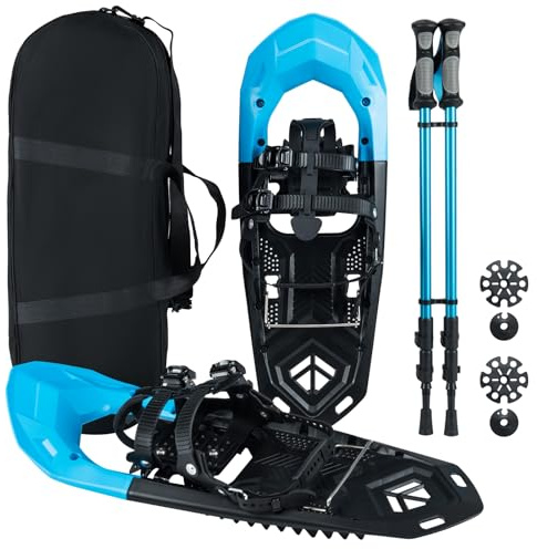 COSTWAY Schneeschuhe mit Steighilfe, Schuhgröße 35-45 bis 90kg, leichtes Schneeschuh-Set mit Trekkingstöcke & Tragetasche für Herren, Damen & Jugendliche
