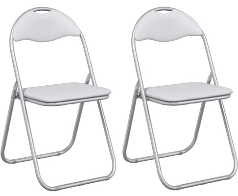 vidaXL Klappstuhl 2 pcs Weiß und Grau 48 x 43,5 x 81 cm Kunstleder, Moderner klappbarer Esszimmerstuhl, kompakt, Kunstleder, schaumstoffgepolstert, bequem, platzsparend, einfach zu lagern