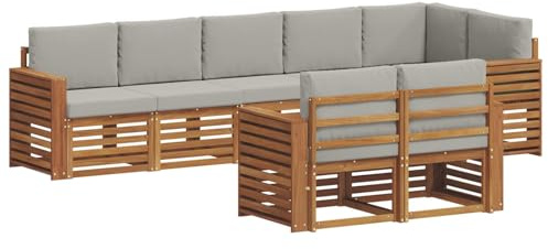 vidaXL Sofagarnituren 8 pcs Natürlich und Hellgrau Massivholz Akazie, Garten-Sitzgarnitur, modernes Lounge-Set, pflegeleichtes Gartenmöbel, gemütliche Terrassen-Sitzgelegenheit