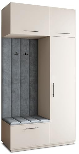 Masseno Flugarderoben Set Rema, Kleiderschrank-Set mit Sitzbank, Garderobenschrank Flur mit 5 Regalböden, Kaschmir