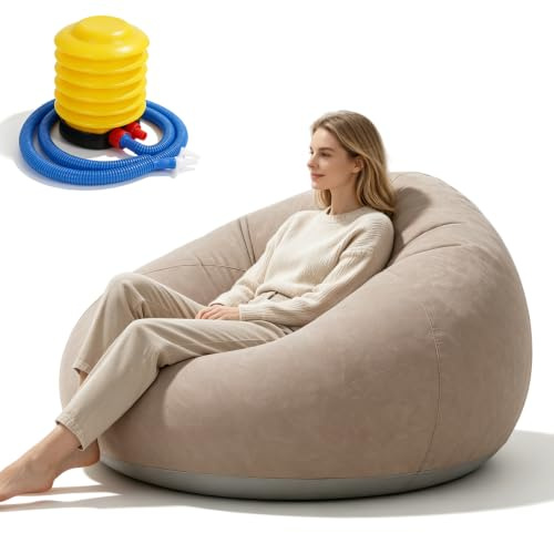 VETOLAKA Aufblasbarer Sitzsack, 105 * 105 * 60cm Aufblasbares Sofa & Sessel, Aufblasbare r Sessel, Luft Strandsofa mit Luftpumpe, Sof a und Couch mit Beflockter Oberfläche für Wohnzimmer