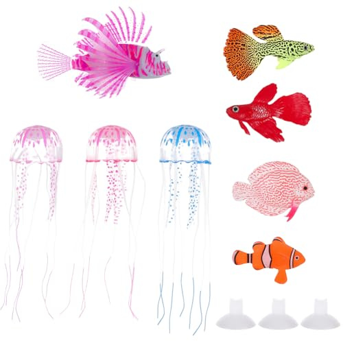 AHANDMAKER 8 Stück Künstliche Fische Schwimmende Dekorationen Bunte Falsche Fische Aquarium Deko Aquarium Künstliche Leuchtende Qualle Für Blubber Lampe Tank Deko