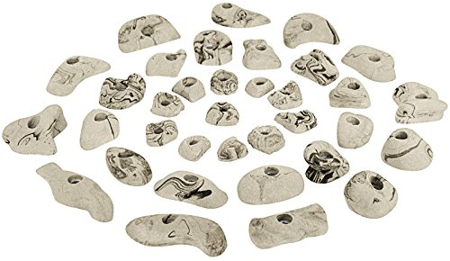 ALPIDEX 35 Klettergriffe | Klettersteine | Kletterfläche 3-5 m² | Griffe Größen L, M, S | Klettergriffset | Wetterfest, Farbe:weiß-meliert