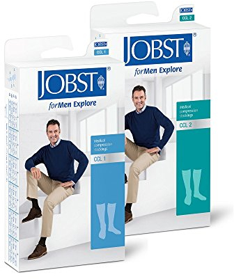 Jobst forMen Explore - Herren Kompressionsstrümpfe Kniestrümpfe | KKL2 | long | Khaki | IV | Reisestrümpfe | Freizeitstrümpfe | mit Baumwolle und integrierten Carbonfasern
