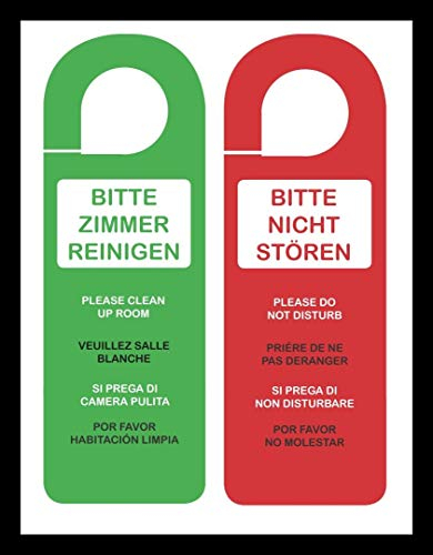 6 Stück Türschild Türhänger BITTE ZIMMER AUFRÄUMEN, BITTE NICHT STÖREN, DO NOT DISTURB, PLEASE CLEAN UP ROOM, 5 Sprachen, Deutsch, Englisch, Französisch, Italienisch und Spanisch, beidseitig bedruckt und folienkaschiert, Größe 10,2 x 28 cm