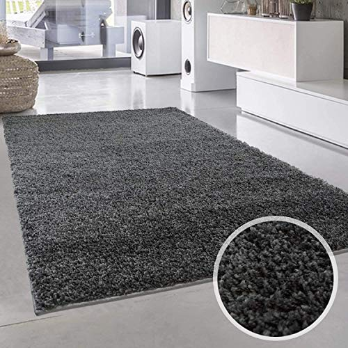 ayshaggy Shaggy Teppich Hochflor Langflor Einfarbig Uni Dunkelgrau Weich Flauschig Wohnzimmer, Größe: 133 x 190 cm