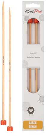 KnitPro Basix Beech Single Pointed Needles 16 (40cm) | 4.50mm