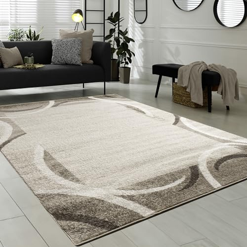 Paco Home Wohnzimmer Teppich Bordüre Kurzflor Meliert Modern Hochwertig Schwarz Braun, Grösse:240x340 cm
