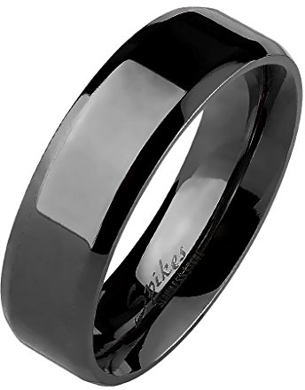Mianova Unisex Band Ring Edelstahl Poliert Freundschaftsring Herrenring Damenring Partnerring Damen Herren Schwarz Größe 62 (19.7) 6mm Breit