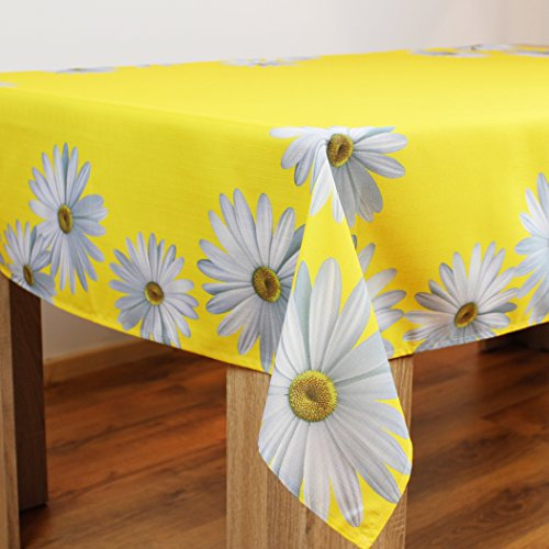 KAMACA Tischdecke Frühling Ostern Blumen Hasen Dekor Osterhasen Ostereier Bunt Waschbar Küche Esstisch Tisch Dekoration (130x170 Margeriten Sonnengelb)