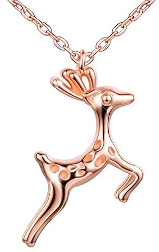 Infinite U - Collana con ciondolo a forma di cervo, in argento Sterling 925, con ciondolo in oro rosa