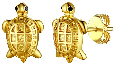SILVERCUTE Silber 925 Schildkröte Ohrringe Schmuck für Mädchen Frauen Gelbgold überzogend Ohrstecker Stud Earrings Accessoire für Weinhnacht Valentinestag Geburtstag