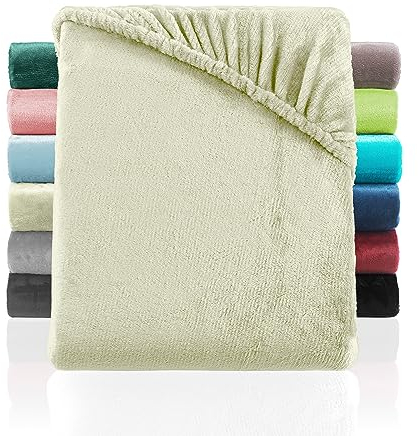 BaSaTex Cashmere Touch Plüsch Premium Spannbettlaken - SUPER Soft Flauschiges Winter Spannbetttuch Nicky Teddy - wärmendes Bettlaken | 140x200-160x200 cm | Farbe: Wollweiss