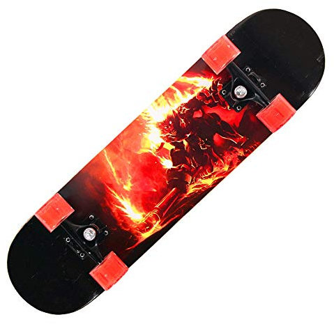 HuaHong Skateboard Komplettboard, 7-Lagiger Ahornholz, mit LED Rädern für Anfänger Kinder Jungendliche und Erwachsene (Color : Red)