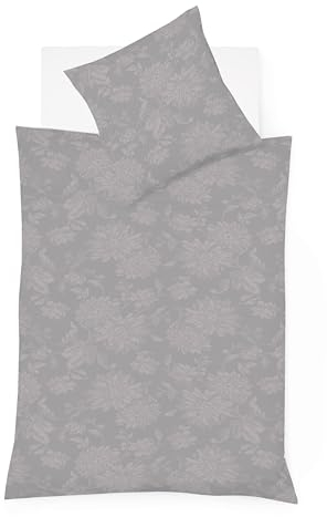 fleuresse 604109, buntgewebtes Jaquard Flanell-Bettwäsche-Set, 100% Baumwolle, Oeko-TEX® Standard 100 Zertifiziert, 135 x 200 cm inkl. 1 x 80 x 80 Kissenhülle, gewebtes Blumenmuster, Fb. Grau-Rose