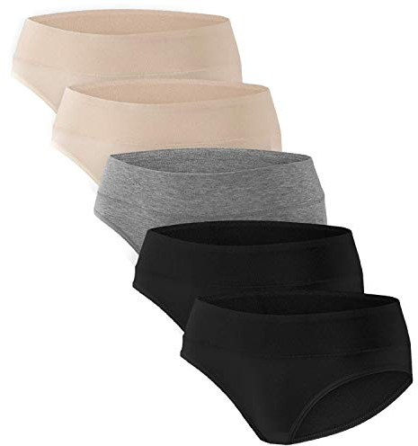 HBselect Culotte Maternité de Grossesse Femmes Enceintes de sous-vêtements Femme Culottes Berceau de Maternité Grossesse 95%% Coton, 5%% élasthanne 5pcs M 2×Noir + 2×Beige + Gris