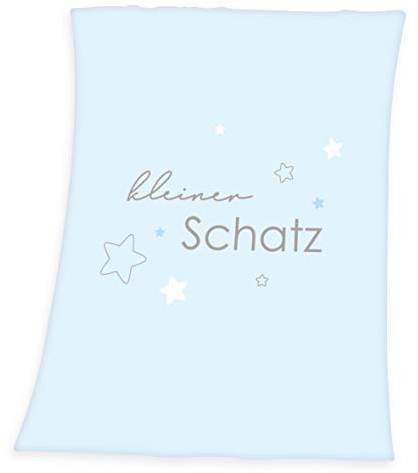 Arle-Living Flauschdecke Motiv : kleiner Schatz 75x100 cm Kuscheldecke Babydecke Schmusedecke (Blau)