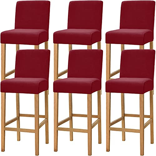 Dimatic Samt Plüsch Stuhl Abdeckung Theke Pub Bar Hocker Stuhl Slipcover für Esszimmer Cafe Barhocker Slipcover Möbelschutz Anti-Rutsch-Bezug mit elastischem Boden, 6er Set, Rot