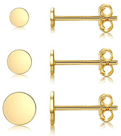 MASOP Sterling Silber Ohrring Set 3mm 4mm 5mm Rund Ohrstecker Gold für Damen Herren Mädchen…