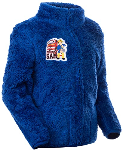 Brandsseller Kinder Fleece Jacke Kuscheljacke mit Stehkragen mit Motiven im Stil von Feuerwehrmann Sam (110/116, Blau/motiv4)
