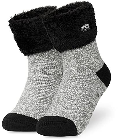 CityComfort Kuschelsocken Damen, Dicke Rutschfeste Haussocken (Grau Mergel)