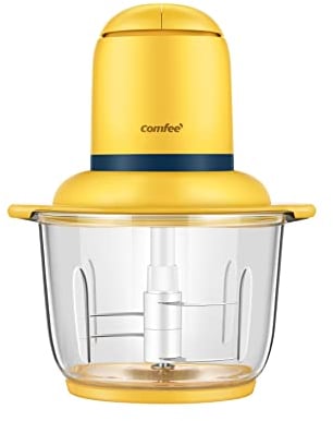 COMFEE MJ-FM4001W Tritatutto Elettrico da Cucina, 2 Lame , Tritatutto, 1 Velocità, Capacità 1L, 300 W, Giallo