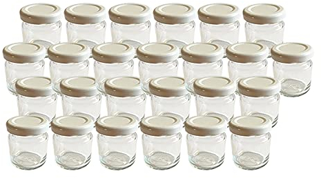 Vitrea 25 x Marmeladengläser kleine 50 ml Gläschen mit Schraub-Deckel Weiß - Mini Einmachgläser - Honiggläser - Probiergläser für Gastgeschenke & Hochzeit Made in Germany