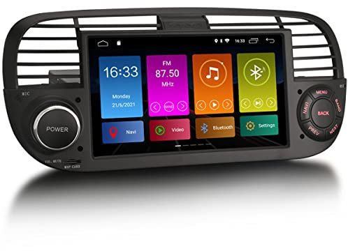 Erisin 7 Pollici Android 10 Autoradio Navigatore GPS con Schermo di Tocco e Multimediale Lettore per Fiat 500X Integrato CarPlay DSP Bluetooth DSP DAB+ Radio Quad Core 4G WiFi Nera