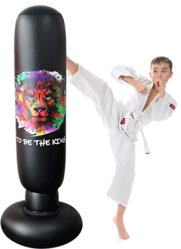 LncBoc Sac de Boxe Gonflable 160cm/63 Inch Sur Pied, Punching-Ball Autoportant Pour Fitness, Frappe et Entraînement, Pour Enfants et Adultes