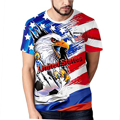 YuanDiann 2022 Katar Fußball Weltmeisterschaft T-Shirt 3D Drucken Nationalflagge Kurzarm Rundhalsausschnitt Fanshirt Sport Casual Atmungsaktiv Trikots Shirt für Erwachsene und Kinder USA 110