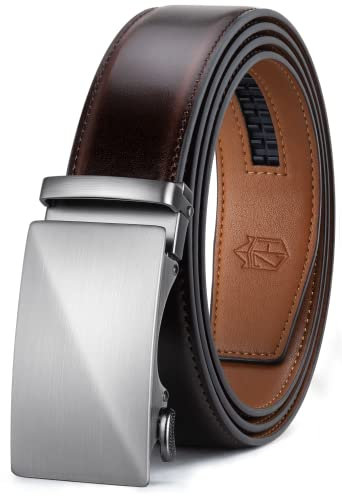 Zitahli Gürtel für Herren, Ratschengürtelkleid mit 3,5 cm hochwertigem Leder, Schiebegürtel mit einfacher, verstellbarer automatischer Schnalle, Coffee-m017, 85 cm/100 cm Taille