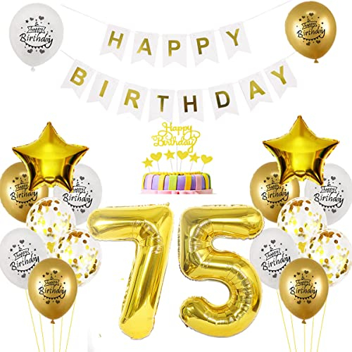 Luftballon 75. Geburtstag deko mann Gold Weiß Geburtstagsdeko 75 Jahre Geburtstag dekoration Weiß Gold Folien Ballon 75 Geburtstag frau junge deko Tortendeko 75th Happy Birthday deko