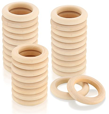30 Stück Holzringe zum Basteln, Natürliche Holz Ringe, Makramee Ringe für DIY Schmuck Makramee Armband Anhänger Hängende Dekoration Ringe - 60mm