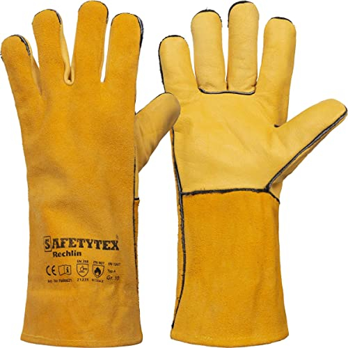 Safetytex Schweißerhandschuhe RECHLIN - Hitzebeständige Arbeitshandschuhe aus Rindleder - Größe 10 - Gelb (3 Paar)