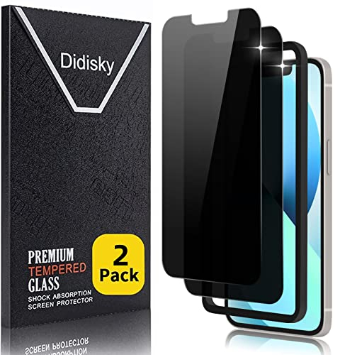Didisky 2 Unidades Protector de vidrio de privacidad templado con marco de montaje en pantalla para iPhone 13, iPhone 13 Pro, iPhone 14 6.1'', Anti-voyeur,Fácil instalación,Dureza 9H