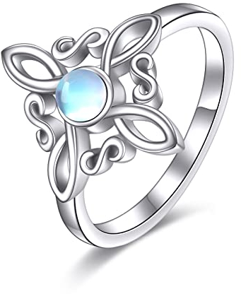 JERWLI Hexen-Knoten-Ringe aus Sterlingsilber, Hexen-Magischer Knoten-Ringe, Mondstein, heidnischer Schmuck, keltisches Kreuz, Schmuck für Frauen und Mädchen (10)