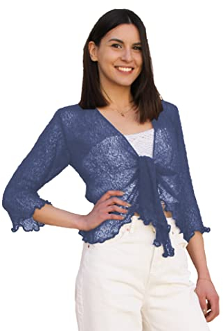 creazioni unique Cardigan Donna Primaverile Estivo Cardigan Donna Elegante in Rete di Viscosa Termica con Essenza di Fiore di Ciliegio (Blue Navy)