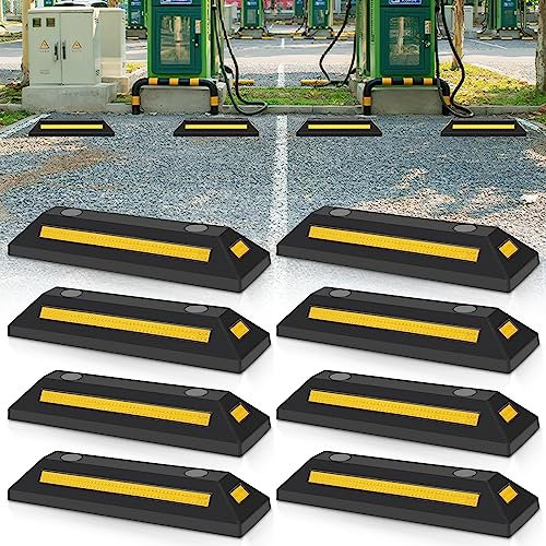 Ikodm Fermaruota in Gomma, 8 Pezzi Barrier di parcheggio in gomma limitazione del parcheggio con strisce riflettenti per garage e parcheggi, Include viti 16 unità, 54 x 9 x 15 cm