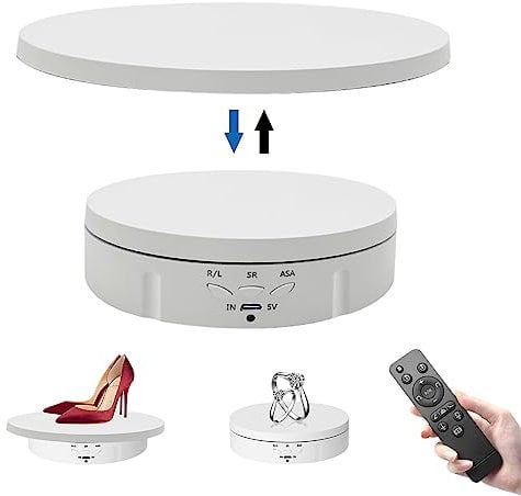 Electric Rotating Display Stand, 2 in 1 Motorized Turntable with Remote Control for Photography, 3 Speed Rotating Stand Display Table for Live Video Automatic Revolving Platform Jewelry Watch (White)