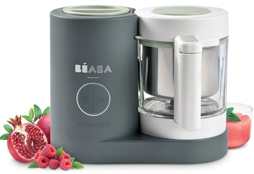 Béaba - Babycook Neo - 6 in 1 Babynahrungszubereiter - Schonender Dampfgarer - Glaskrug und Garkorb aus Edelstahl - Mineralgrau