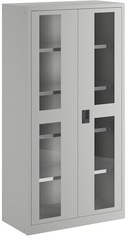 Lista | Flügeltürschrank | Sichtfenstertüren | HxB 1950 x 1000 mm | Tiefe 500 mm | lichtgrau RAL 7035