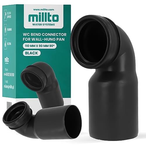 Millto™ Codo de conexión para inodoro colgante de pared, 110 x 90 cm, conector de desagüe 90º Geberit, pieza de conexión para inodoro, sistemas de alcantarillado