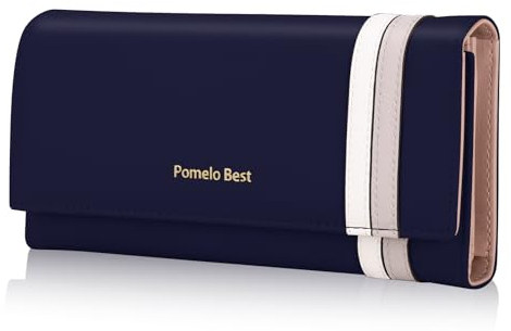 Pomelo Best Geldbörse Damen Portemonnaie Damen Gross RFID Blocker Schlanke Brieftasche mit Vielen Kartenfächer und Münzfach (Marineblau)