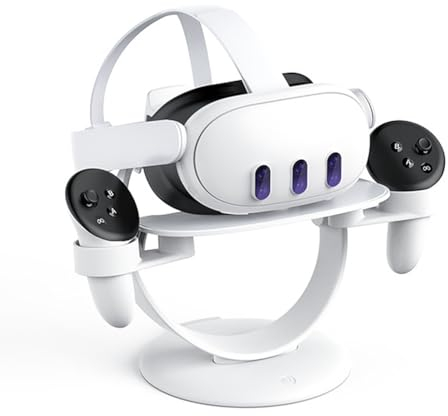 UKETO Ständerhalter for Meta Quest 3, VR-Brillenhalter, Headset-Ladestation, stabile VR-Headset-Controller-Display-Halterung mit LED-Licht for Meta Quest 3