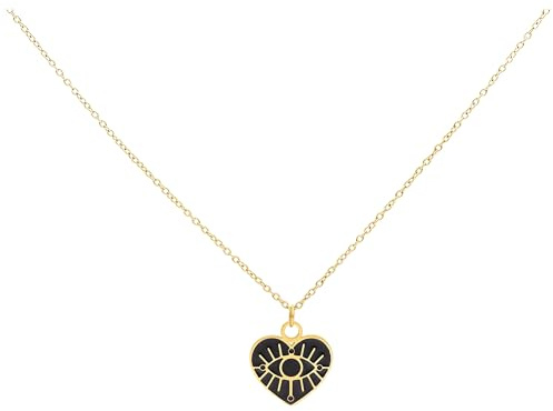 Wildcat Halskette - Little Soulmate Kette - Feine Kette aus Edelstahl mit schwarzem Herz Charm - wasserfest, langlebig, hautverträglich - Gold