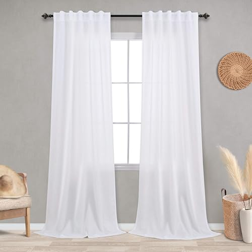 KOUFALL Halbtransparente Leinen-Vorhänge, 213 cm lang, für Wohnzimmer, Schiebetür, lichtfilternde, strukturierte Rückseite, Schlaufentasche, Schlafzimmer, Vorhang, 2 Paneele, 106,7 x 213,4 cm Länge