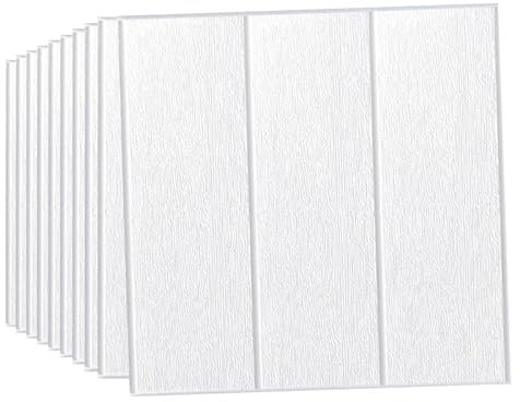 Camiraft 3D Wall Panels White Waterproof 35 * 35cm Self-Adhesive Wood Panels for Walls Wall Sticker 3mm Soft Foam Panels Original Wood Grain Panelling Ceiling Tiles,10PCS