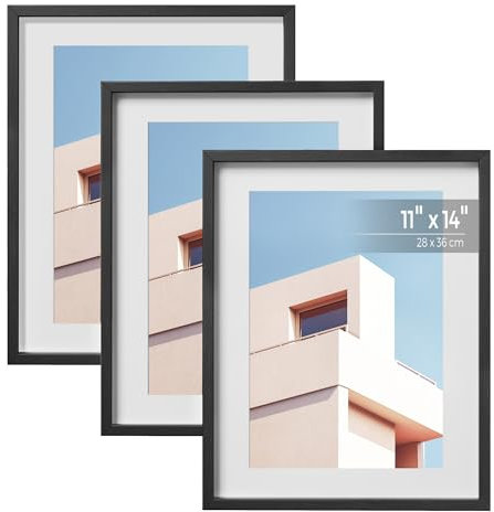 SONGMICS Bilderrahmen-Set, 28 x 35 cm, 3 Stück, Multi-Bilderrahmen-Set für Wandgalerie-Dekor mit weißen Matten, Glasfront, zum Aufhängen oder Tisch-Display, schwarz