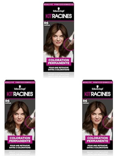 Schwarzkopf Kit Racines pour cheveux châtain R6, Coloration cheveux permanente enrichie d’une huile nourrissante, Retouche racines entre 2 colorations (Lot de 3)